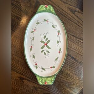 TEMPTATIONS CARDINAL HOLLY BERRY - 13" OVAL Ceramic PLATTER  TRAY Christmas